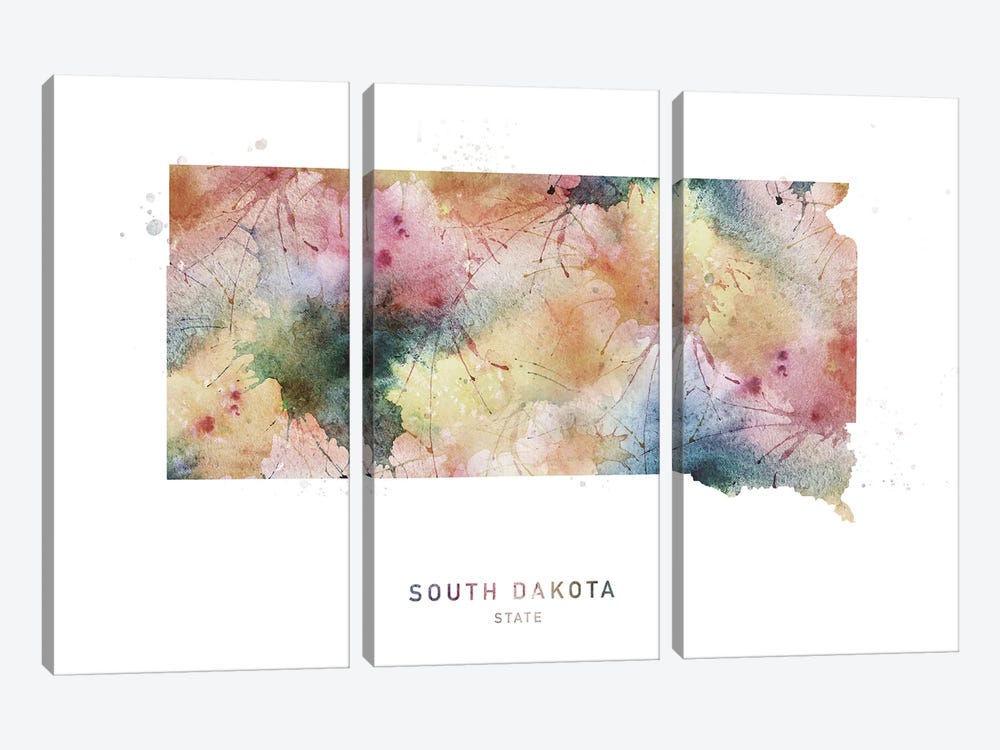 South Dakota Watercolor State Map by WallDecorAddict 3-piece Canvas Print
