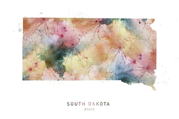 South Dakota: South Dakota Watercolor State Map by WallDecorAddict