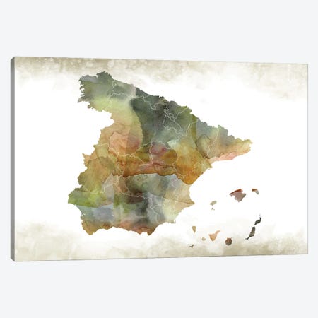 Spain Greenish Map Canvas Print #WDA459} by WallDecorAddict Canvas Wall Art