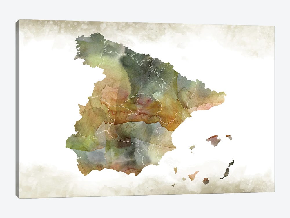 Spain Greenish Map by WallDecorAddict 1-piece Canvas Wall Art
