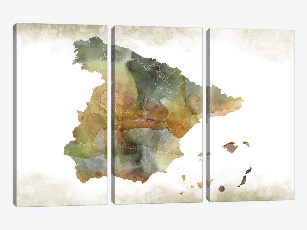 Spain Greenish Map by WallDecorAddict 3-piece Canvas Wall Art