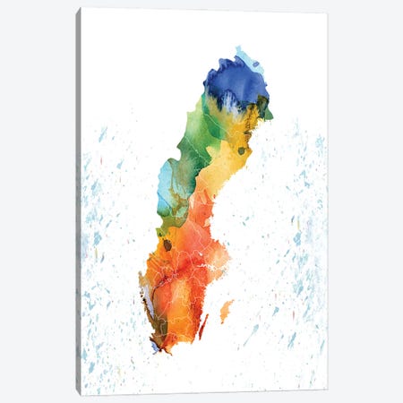 Sweden Colorful Map Canvas Print #WDA460} by WallDecorAddict Canvas Art Print