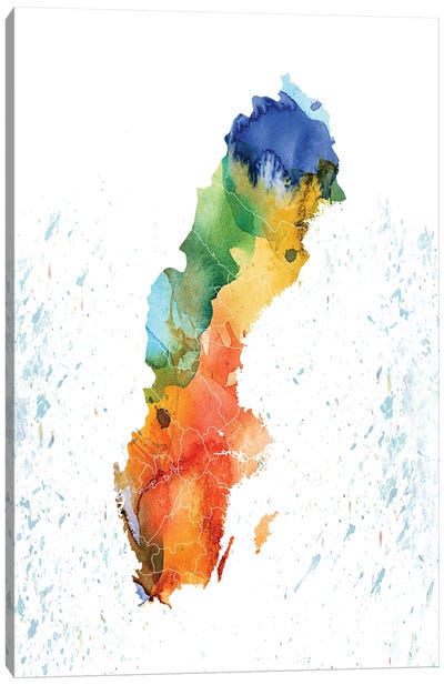 Sweden Colorful Map Canvas Art Print - Sweden Art