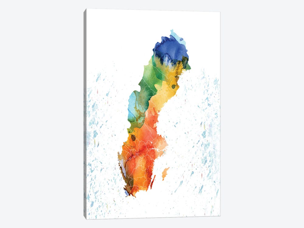 Sweden Colorful Map by WallDecorAddict 1-piece Canvas Artwork