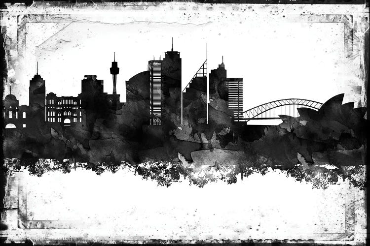 Sydney Black And White Framed Skylines