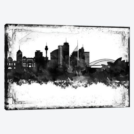Sydney Black And White Framed Skylines Canvas Print #WDA462} by WallDecorAddict Canvas Print