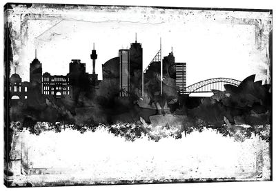 Sydney Black And White Framed Skylines Canvas Art Print - New South Wales Art