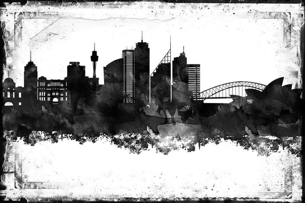 New South Wales: Sydney Black And White Framed Skylines by WallDecorAddict