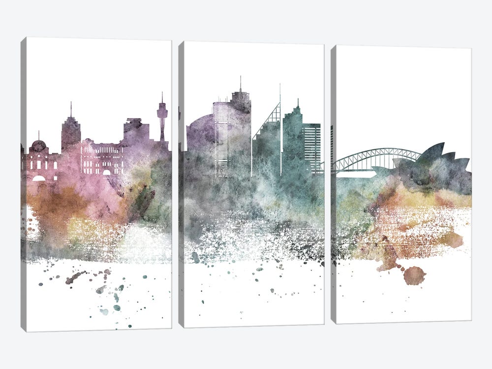 Sydney Pastel Skylines by WallDecorAddict 3-piece Canvas Wall Art