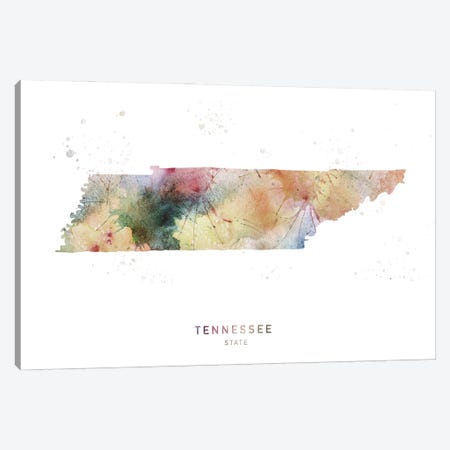 Tennessee Watercolor State Map Canvas Print #WDA469} by WallDecorAddict Canvas Art Print