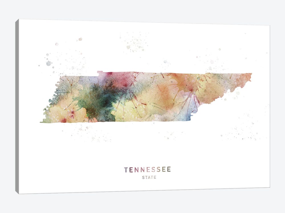 Tennessee Watercolor State Map by WallDecorAddict 1-piece Canvas Art Print