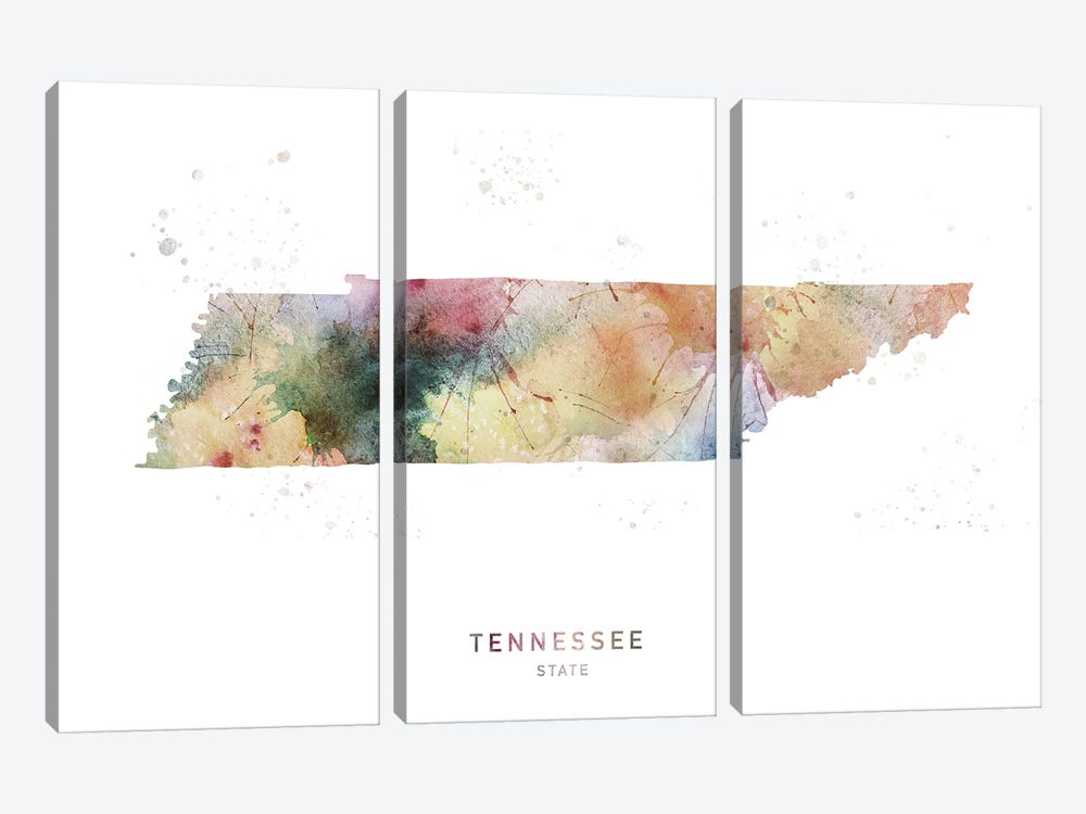 Tennessee Watercolor State Map by WallDecorAddict 3-piece Canvas Print