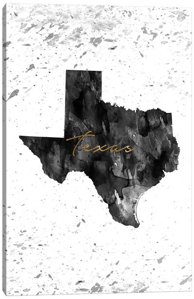 Texas Black And White Gold Canvas Art Print - State Maps
