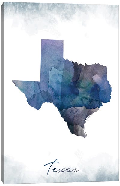 Texas State Bluish Canvas Art Print - Large Map Art
