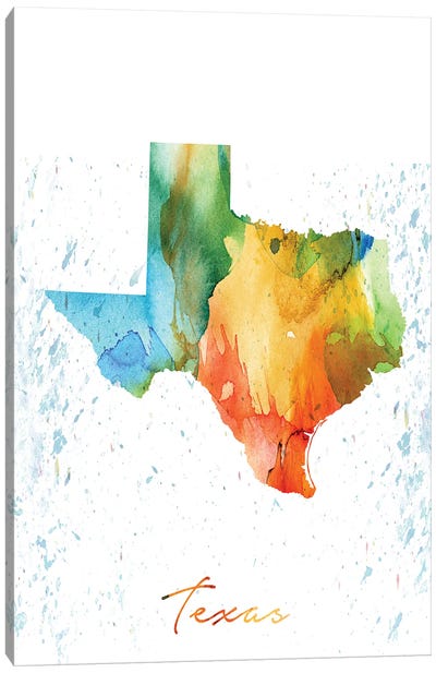 Texas State Colorful Canvas Art Print - State Maps