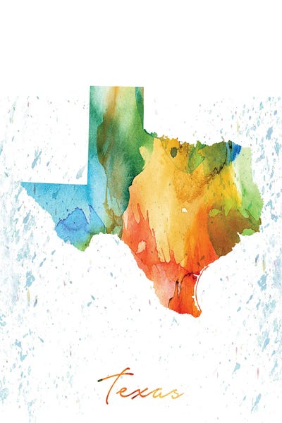 Large Map Art - Canvas Prints: Texas State Colorful by WallDecorAddict