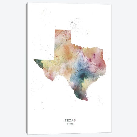 Texas State Watercolor Canvas Print #WDA474} by WallDecorAddict Canvas Art Print