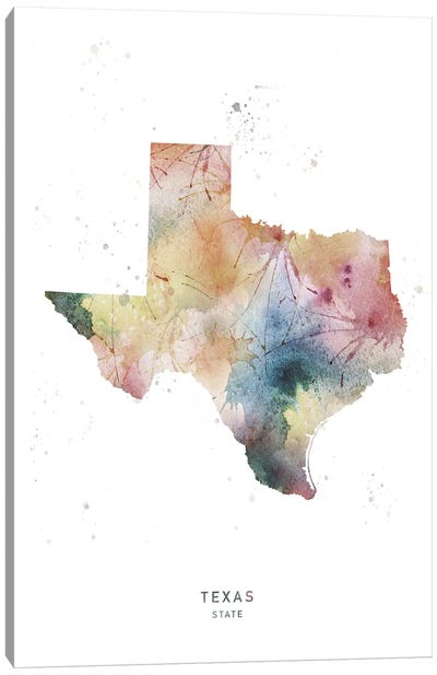 Texas State Watercolor Canvas Art Print - State Maps