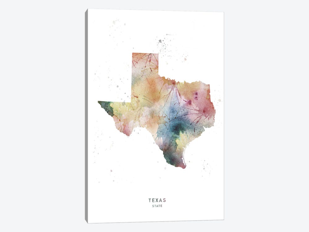 Texas State Watercolor by WallDecorAddict 1-piece Canvas Art Print