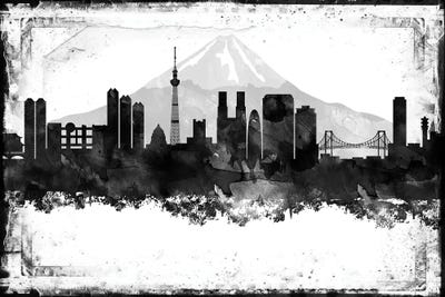 Tokyo Black And White Framed Skylines by WallDecorAddict metal wall art