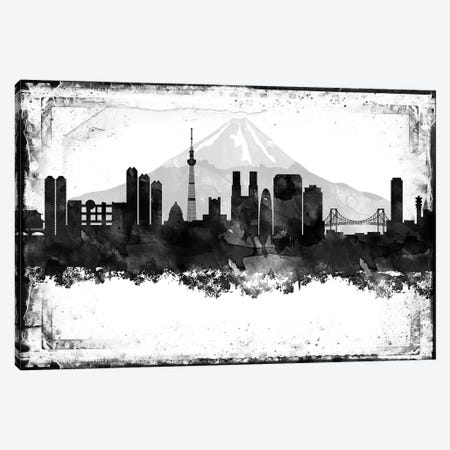 Tokyo Black And White Framed Skylines Canvas Print #WDA475} by WallDecorAddict Canvas Print