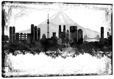 Tokyo Black And White Framed Skylines Canvas Art Print - Tokyo Art