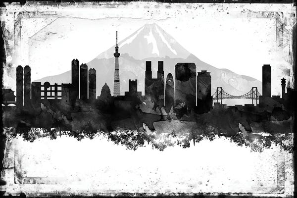 Tokyo: Tokyo Black And White Framed Skylines by WallDecorAddict