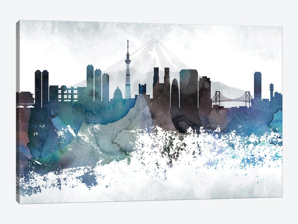 Tokyo Bluish Skylines by WallDecorAddict 1-piece Canvas Wall Art