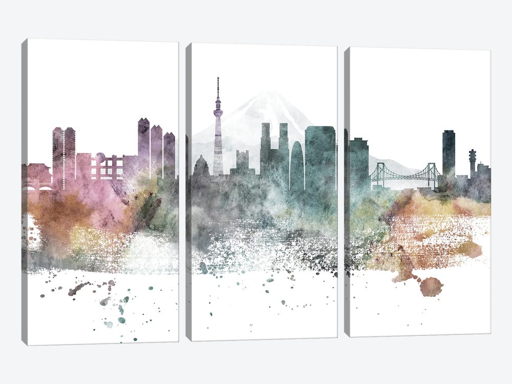 Tokyo Pastel Skylines by WallDecorAddict 3-piece Canvas Print