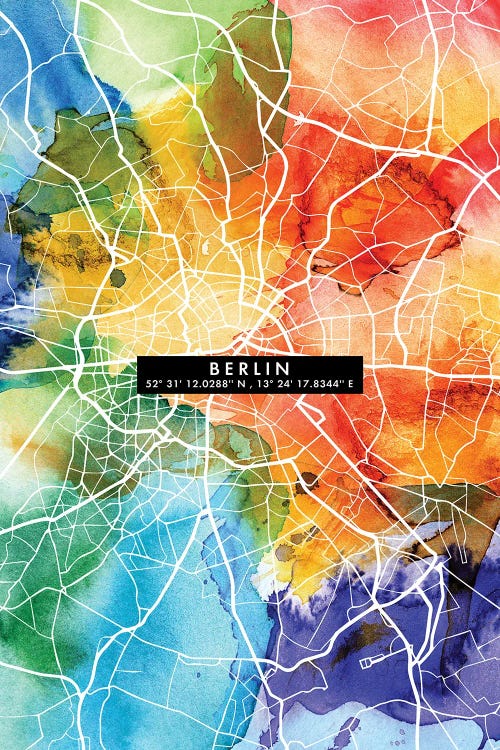 Berlin City Map Colorful by WallDecorAddict wall art