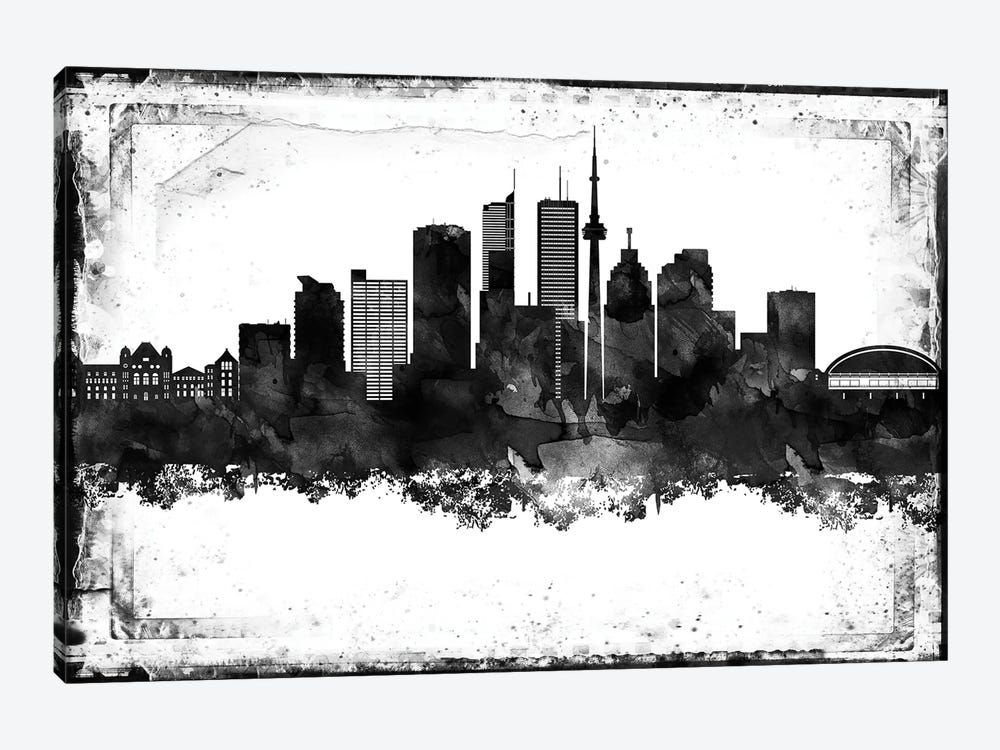 Toronto Black And White Framed Skylines by WallDecorAddict 1-piece Canvas Art