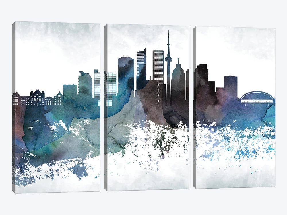 Toronto Bluish Skylines by WallDecorAddict 3-piece Canvas Print