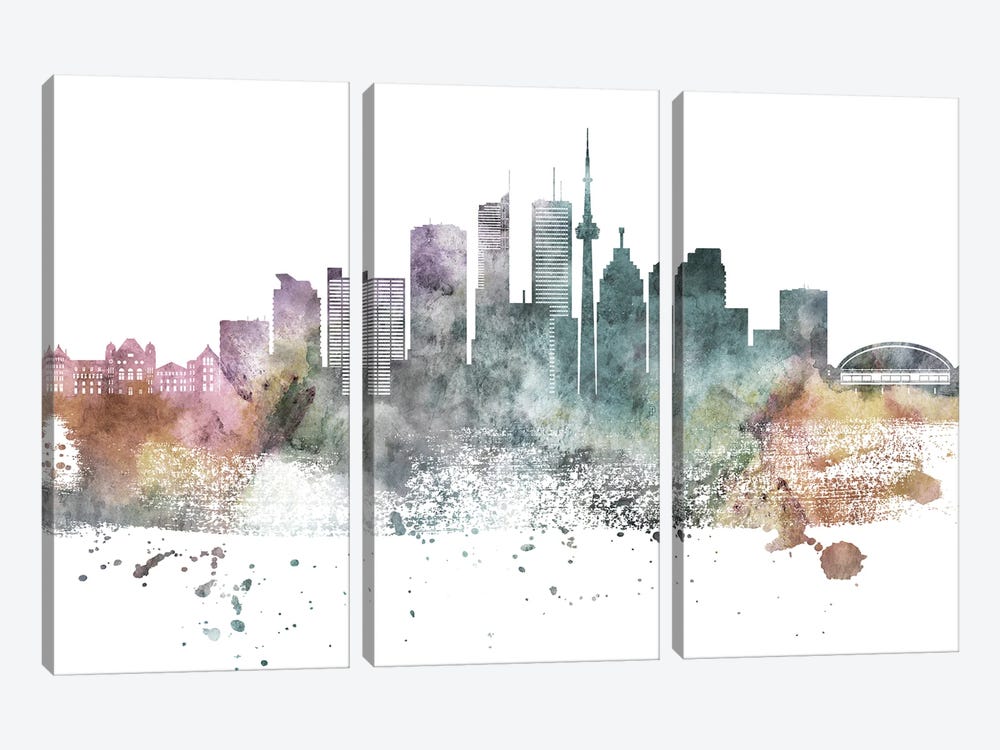 Toronto Pastel Skylines by WallDecorAddict 3-piece Canvas Wall Art