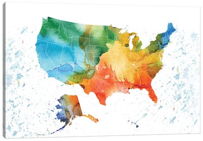 USA Colorful Map Canvas Art Print - WallDecorAddict