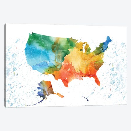 USA Colorful Map Canvas Print #WDA483} by WallDecorAddict Art Print