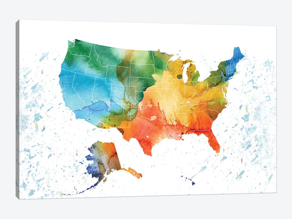 USA Colorful Map by WallDecorAddict 1-piece Canvas Art Print