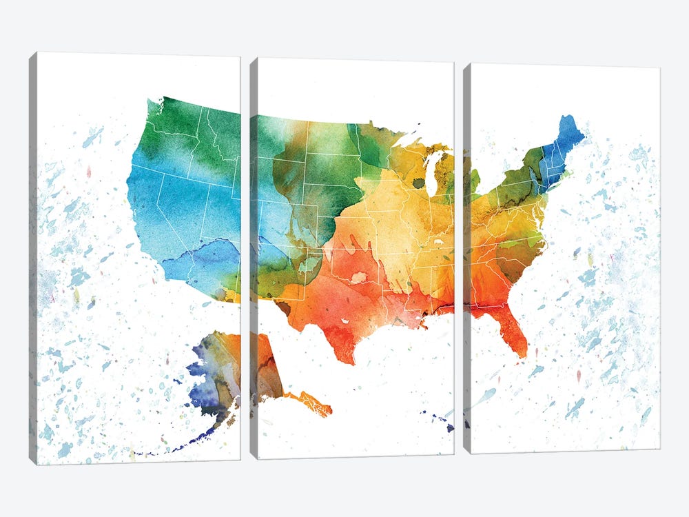 USA Colorful Map 3-piece Art Print