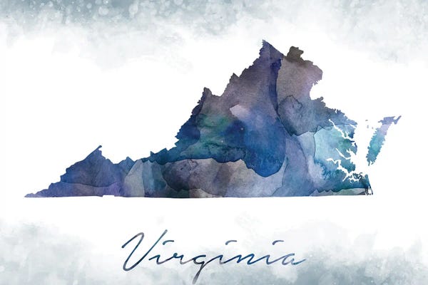 Large Map Art - Canvas Prints: Virginia State Bluish by WallDecorAddict