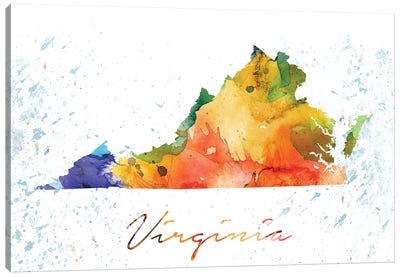 Virginia State Colorful Canvas Art Print - State Maps