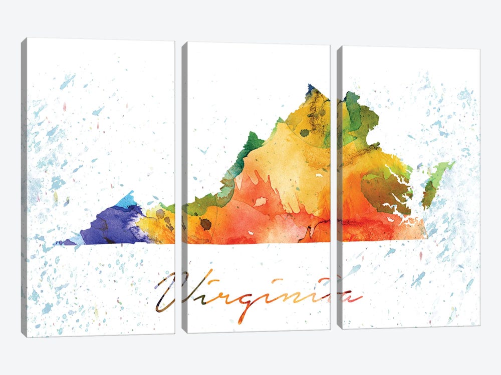 Virginia State Colorful by WallDecorAddict 3-piece Canvas Wall Art