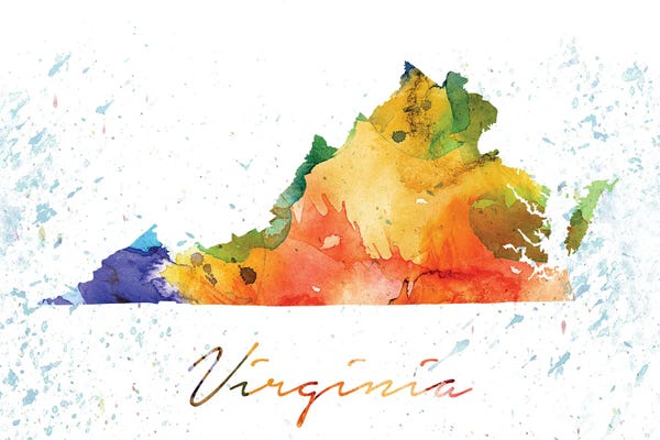 Large Map Art - Canvas Prints: Virginia State Colorful by WallDecorAddict