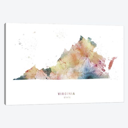 Virginia Watercolor State Map Canvas Print #WDA498} by WallDecorAddict Canvas Art