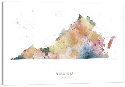 Virginia Watercolor State Map Canvas Art Print - Virginia Art