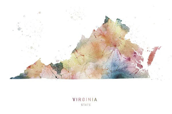 Virginia: Virginia Watercolor State Map by WallDecorAddict