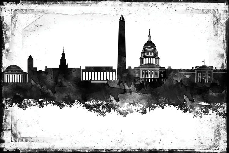 Washington Black And White Framed Skylines