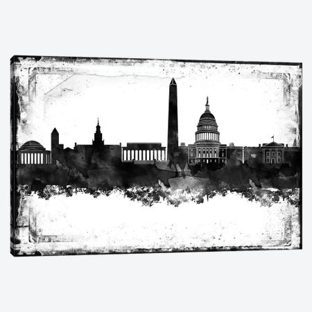 Washington Black And White Framed Skylines Canvas Print #WDA502} by WallDecorAddict Canvas Wall Art