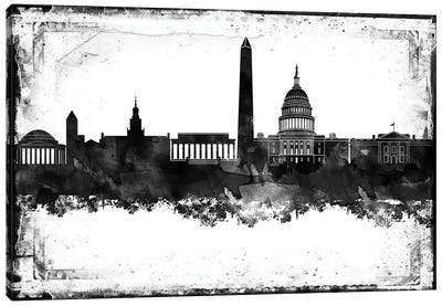 Washington Black And White Framed Skylines Canvas Art Print - Washington DC Skylines