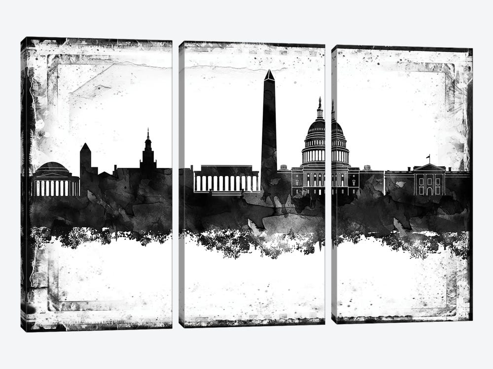 Washington Black And White Framed Skylines by WallDecorAddict 3-piece Art Print