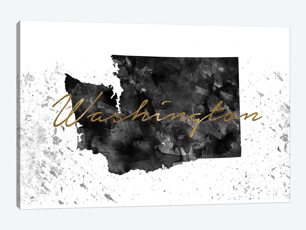 Washington Black And White Gold by WallDecorAddict 1-piece Canvas Wall Art