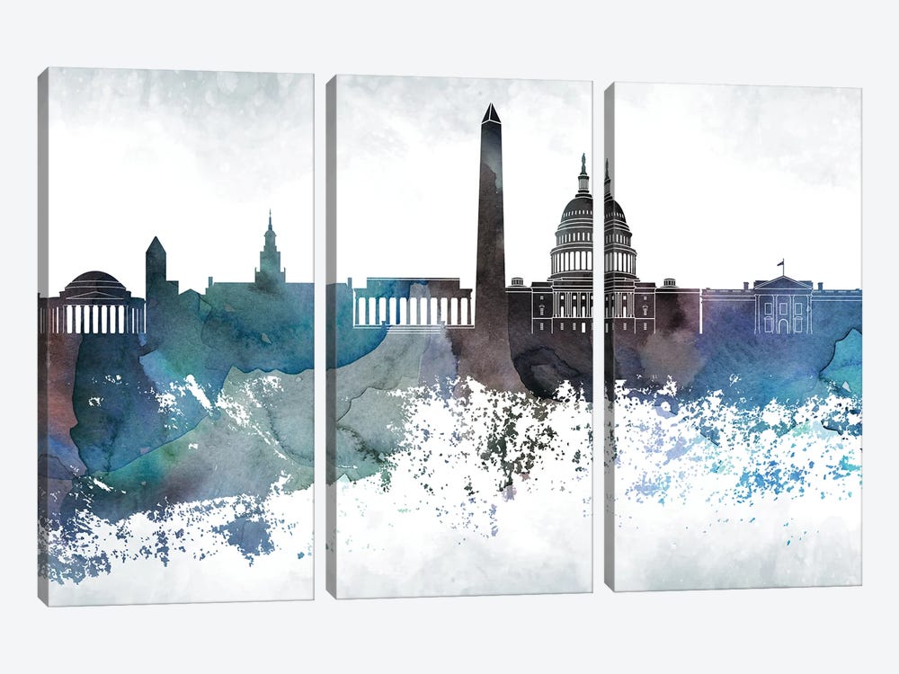 Washington Bluish Skylines by WallDecorAddict 3-piece Canvas Art Print